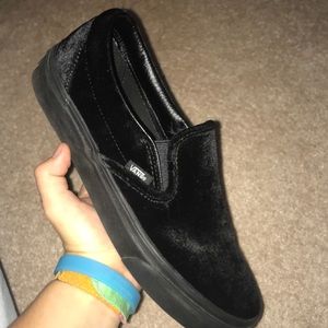 Black Velvet Slip-On Vans